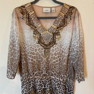 Chico's Beige and Gold Sequin Top